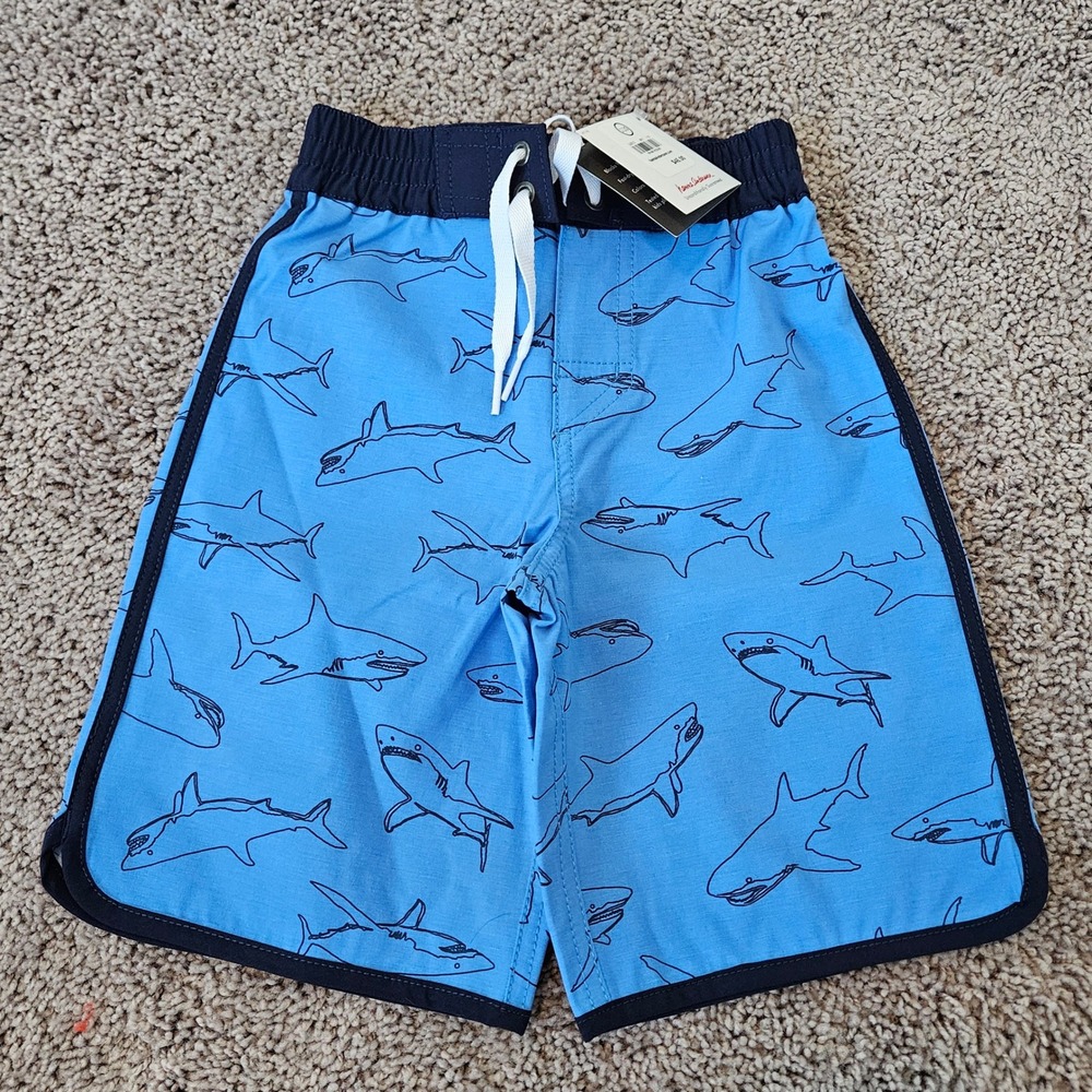 Hanna Andersson Swim Trunks Kids Size 110 US 5 Blue New Shark Print Sunblock‎